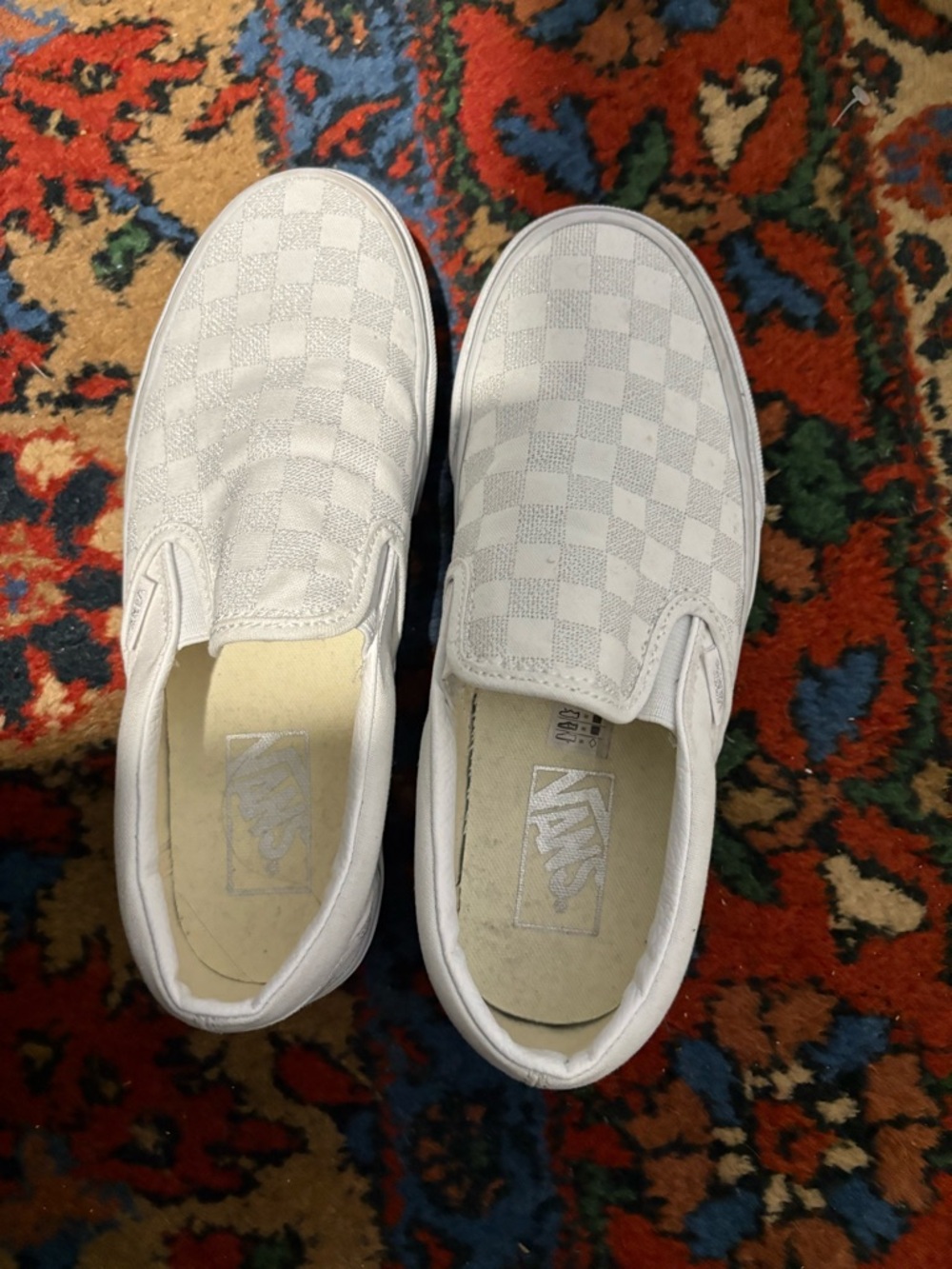 Vans Platform Slip-On Checkerboard Sneakers - White/Sparkle - Picture 5 of 6